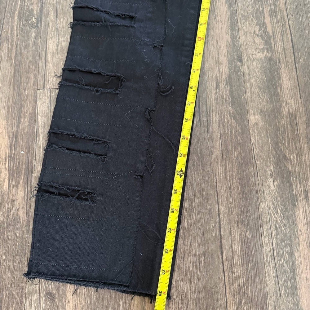 Women’s Black Denim Stacked Jeans Black Distressed Straight Leg Mid Rise Y2K M - Picture 10 of 17